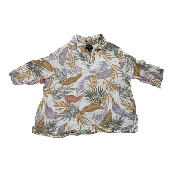 Tahari Tops - Tahari Womens 3X Linen Tropical Palm Leaf Print Tunic Top Lagenlook coastal